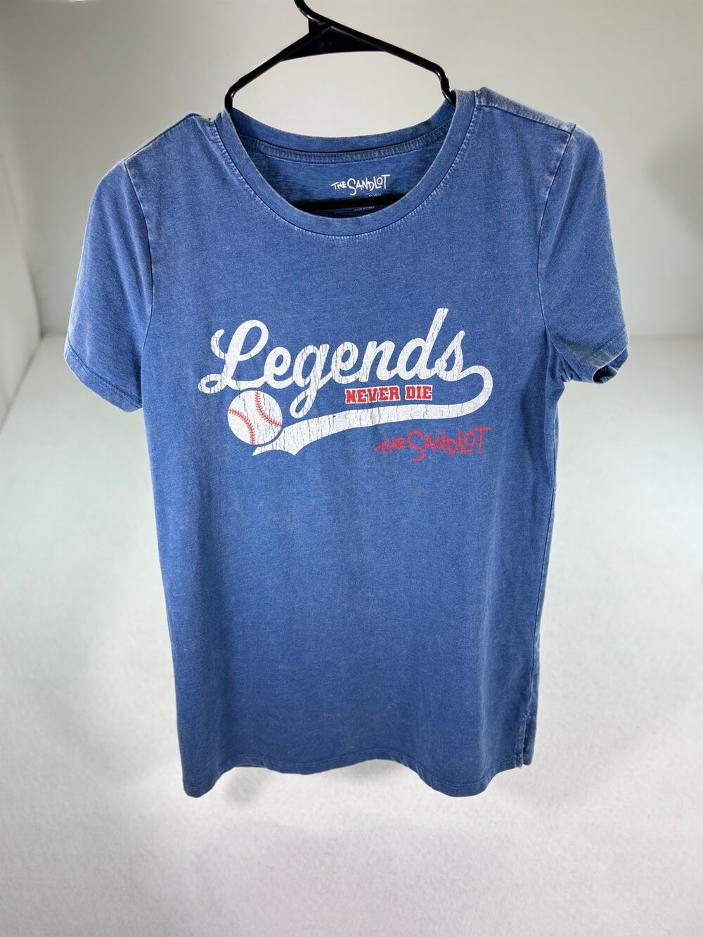 The Sandlot Movie T-Shirt "Legends Never Die" Blue Graphic Tee Woman's XS